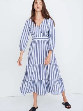 Madewell Ruffle-Sleeve Tiered Dress in Ava Stripe